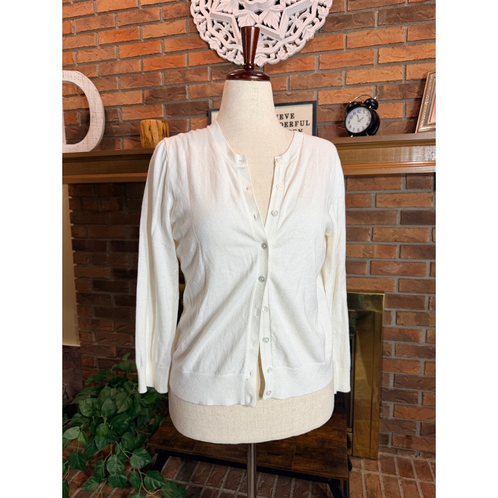 Banana Republic Cardigan Womens White Pima Cotton Cashmere Button Front Medium